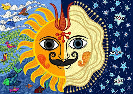 This Is A Fusion Of Two Folkart Of India Gond Art And Madhubani Painting This Depicts The Sun And The Moon Who Reigns The Indian Folk Art Art Painting