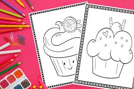 Color set of cute cupcakes. Printable Cupcake Coloring Pages 20 Different Pages Fun Happy Home