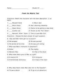This Is A Final Assessment For The Book Freak The Mighty It Has Character Matching Multiple Choice An Freak The Mighty This Or That Questions Short Answers