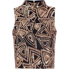 Black And Gold Crop Top Gold Deco Sequin Polo Neck Crop Top Gold Sequin Top Neck Crop Top Turtle Neck Crop Top