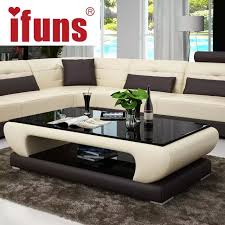 Ifuns Living Room Furniture Modern New Design Coffee Table Glass Top Wood Base Coffee Modern Furniture Living Room Sofa Table Design Center Table Living Room