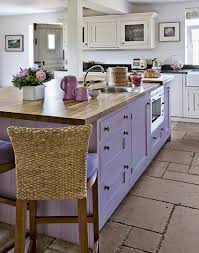 Country Kitchen With Painted Island Unit For Some Unexpected Reason I Love The Purple Purple Kitchen Country Kitchen Kitchen Design Decor