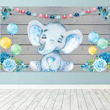 Blue Elephant Boy Baby Shower Decorations Supplies Large Fabric Cute Baby Elephant Backdrop For Baby Shower Party Elephant Birthday Theme Watercolor Flower Cartoon Photo Booth Background Banner Amazon In Toys Games