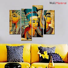The elements of this language—its shapes, lines, colors, tones, and textures—are used in various ways to produce sensations of volume, space, movement, and light on a flat surface. Egyptian Art Canvas Print 4 Pieces Wall Painting Framed On Wood