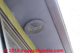So, contractors decide it is a lesser evil to just discharge the bathroom exhaust fans into the attic and point it to an attic vent like the soffit or ridge vent rather than put a hole in the room. Bathroom Exhaust Fan Terminations At Walls Roofs Bath Vent Duct Closed Screened Clearance Distances
