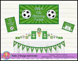 Use printed designs, like this grass table cloth to create a faux backdrop for your dessert table. Personalised Soccer Birthday Party Decorations Katie J Design And Events