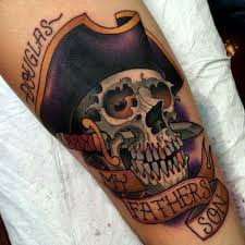 Original jolly rogger skull with two knifes, bones and rope for hanging Neotraditional Skull Tattoo Leg 4 Skull Tattoo Tattoos For Guys Pirate Skull Tattoos