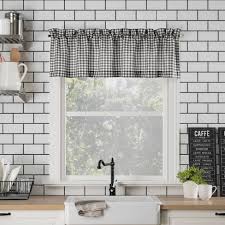 Farmhouse, rustic, traditional, lodge, coastal, classic 14 X54 Parkham Farmhouse Plaid Rod Pocket Semi Sheer Kitchen Curtain Valance Black White No 918 Target