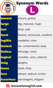 English Synonym Words Starting With L Lament Mourn Grieve Large Big Massive Huge Last Final End Least English Words English Vocabulary Learn English Words