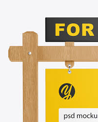 Wooden Real Estate Sign Mockup Front View In Outdoor Advertising Mockups On Yellow Images Object Mockups