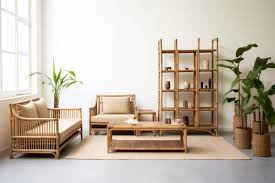 Bamboo furniture set in a minimalist room | Premium AI-generated image