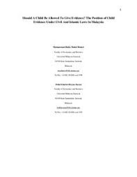 Evidence in malaysia and singapore: Should A Child Be Allowed To Give Evidence The Position Of Child Evidence Under Civil And Islamic Laws In Malaysia Munich Personal Repec Archive