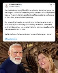 PM Modi congratulates Italian PM Giorgia Meloni on becoming Italy's longest  continuously serving postwar Prime Minister, praising her leadership and  India Italy ties. Narendra Modi | Giorgia Meloni | #PMModi #GiorgiaMeloni  #TheStatesman