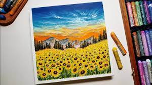 Oil Pastel Landscape 55 Sunset Sunflower Field For Beginners _ Satisfying Asmr - Youtube Oil Pastel Paintings Oil Pastel Drawings Easy Oil Pastel Art