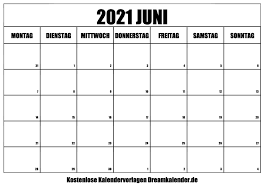 Kalender 442ds juni 2021 zum ausdrucken. Kalender Juni 2021