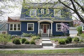 Blue house with gray trim. Outside In Living In Color Colonial Exterior Dutch Colonial Homes Colonial Revival Exterior