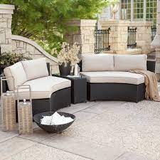 Have To Have It Meridian All Weather Wicker Curved Bench Set 4 Benches 2 Si Curved Outdoor Benches Outdoor Wicker Patio Furniture Wicker Patio Furniture Set