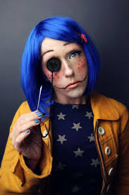 Ragazza Capelli Viola Parrucca Travestimento Halloween Bambola Puntini Rossi Viso Halloween Make Up Per Halloween Trucco Per Halloween