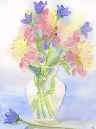 Pink hydrangea flowers in vase, vase flower watercolor painting, bouquet of flowers, flower arranging, png graphics, artificial flower png. Flowers In A Glass Vase Painting By Rose Wienhoff