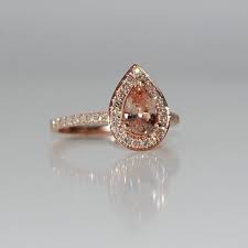 1 Carat Peach Champagne Sapphire Teardrop And Diamond Ring Wedding Rings Teardrop Vintage Wedding Rings Rose Gold Wedding Rings Rose Gold