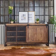 Buffet Industriel Porte Coulissante Bois Naturel 6 Tiroirs Metal Buffet Industriel Mobilier De Salon Meubles Industriels