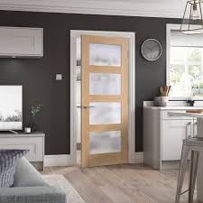 Our solid core interior door styles. Contemporary Oak Shaker 4 Panel Door Obscure Glazed Solid Core Kens Yard