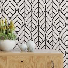 Black And White Wallpaper Accent Wall Black And White Geometric Leaf Removable Wallpaper G148 27 Etsy Removable Wallpaper Wall Patterns Wallpaper Accent Wall
