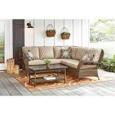 Hampton Bay Beacon Park 3 Piece Brown Wicker Outdoor Patio Sectional Sofa With Cushionguard Toffee Trellis Tan Cushions Frs80865bl St The Home Depot Wicker Outdoor Sectional Patio Furniture Collection Patio Sectional