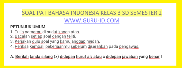 Soal uts pkn ktsp kelas 3 semester 2. Soal Bahasa Indonesia Kelas 3 Sd Semester 2 Tahun 2021 Info Pendidikan Terbaru