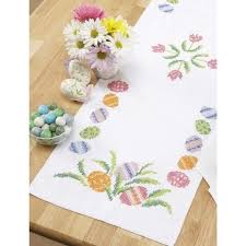 Herrschners Easter Table Runner Stamped Cross Stitch Easter Applique Designs Easter Embroidery Easter Table Runners