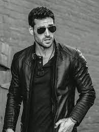 Monochrome All Black Combo With A Black Henley Black Leather Jacket Aviators Watch Model Unkn Leather Jacket Men Style Leather Jacket Style Leather Jacket Men
