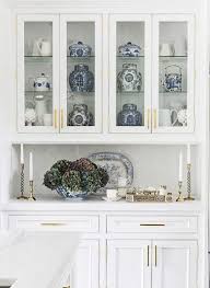 Blue White Chinoiserie White Cabinetry Gold Hardware Kitchen Display Cabinet White Display Cabinet Living Room Display Cabinet