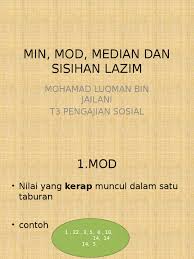 The median is an average of two middle values if a data set contains even number of values. Mid Median Mod Sisihan Lazim