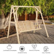 Drill pilot holes to avoid splitting the wood. Costway A Frame Wooden Porch Swing Outdoor Garden Rural Torched Log Curved Back Bench Patio Swings Aliexpress