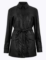 M S Collection Faux Leather Belted Jacket Belted Jacket Faux Leather Belts Jackets