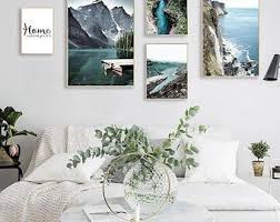 Ocean Landscape One Line Drawing Beach Pink Bus Botanical Etsy Wall Art Canvas Painting Canvas Wall Art Landscape Wall Art