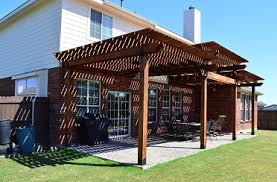 How to build a pergola on a concrete patio in two days: New Stain And Stamp Concrete Patio In Forney Tx Sports A Stunning Bi Level Pergola Archadeck Of Northeast Dallas