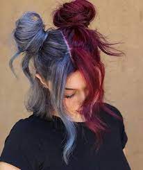 Split Hair Color Hair Styles Bun Hairstyles Split Dyed Hair