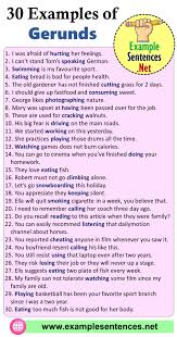 30 Examples Of Gerund Sentences And Phrases Example Sentences English Writing Skills English Grammar Notes Sentences