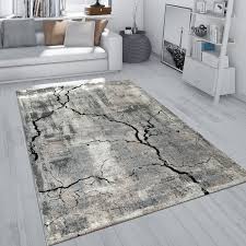 Kombiniere nach geschmack oder leg. Kurzflor Teppich Wohnzimmer Grau Weich Used Look Beton Design 3 D Muster Risse Ebay