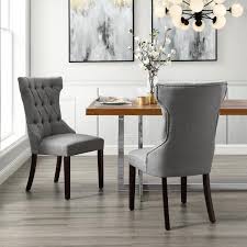 Homesailing 4 comfy armchairs dining room chairs with arms only grey fabric upholstered kitchen chairs high back button tufted padded side chairs for living room wood oak legs chairs (gray set of 4) 4.4 out of 5 stars. Inspired Home Ximena Light Grey Linen Button Tufted Armless Dining Chair Set Of 2 Ad90 03lg2 Hd The Home Depot
