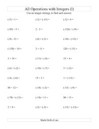 The All Operations With Integers Range 15 To 15 With Negative Integers In Parentheses I Math Worksheet In 2020 Negative Integers Integer Operations Integers