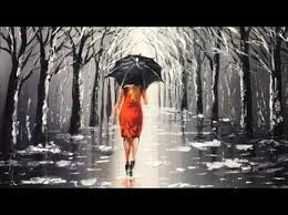 Acrylic Black White And Red Paintings Black And White Forest Path With Lady In A Red Dress With Umbrella Neat Painting Youtube Umbrella Painting Landscape Paintings Acrylic Landscape Paintings