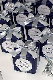 Navy Blue Silver Wedding Bonbonniere With Satin Ribbon Bow Etsy In 2021 Personalized Wedding Favor Box Wedding Gift Favors Personalized Wedding Favors