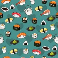 A Vector Illustration Of Seamless Sushi Pattern Wallpaper Background Wallpaper Backgrounds Pattern Wallpaper Sushi Cartoon