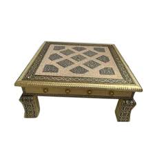 Bronze kalash & wooden bajot: Golden Wooden Handicraft Bajot For Worship 15 X 15 Inch Rs 420 Piece Id 21976894748