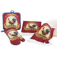 Kitchen towels go from being part of the furniture to being incredibly practical in the blink of an eye! Buy French Country Rooster And Sunflowers Kitchen Linen Set Of 4 Includes 2 Matching Dish Towels Pot Holder And Oven Mitt Online In Italy 203471981
