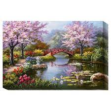 Japanese Garden In Bloom Canvas Print Wall Art Pictures Hand Painted Wall Art Art Pictures