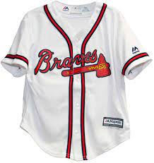 Searching for braves baseball jersey? Amazon Com Majestic Kid S Mlb Atlanta Braves White Red Baseball Jersey Large 7 0655420774231 Books