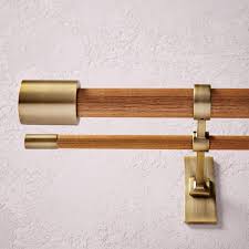 Mid Century Wooden Double Curtain Rod Wood Brass Wooden Curtain Rods Double Rod Curtains Double Curtains
